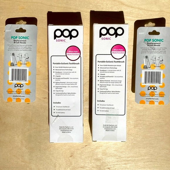 2-POP SONIC TOOTHBRUSHES (2) + replacement heads (4 total) - Picture 3 of 3